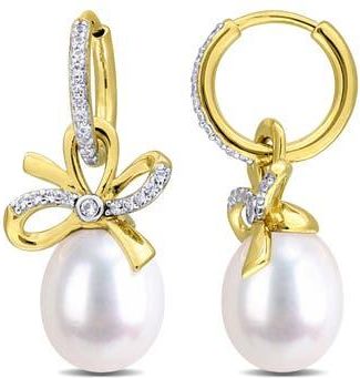 Delmar 9-10mm Cultured Freshwater Pearl & White Sapphire Hoop Earrings - 0.42 ct. at Nordstrom Rack