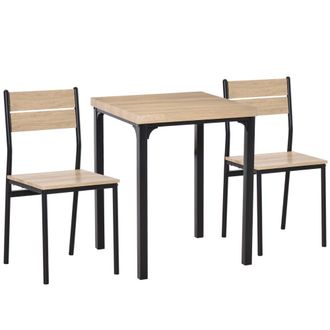 HOMCOM HOMCOM Dining Set 3Pce - Wood Effect & Black - Home Living | TJ Hughes