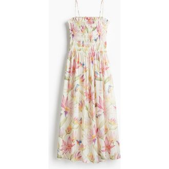 H&M Smocked-bodice Strappy Dress in Cream/floral at Nordstrom, Size Xx-Large