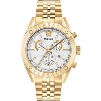 Versace Athletic Chronograph Bracelet Watch, 44mm in White/Gold at Nordstrom