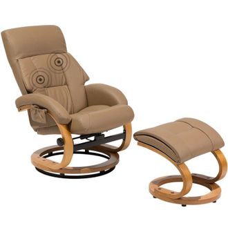 Beliani Beliani - Sill&oacute;n De Masaje Reclinable Giratorio Con Reposapi&eacute;s Con Calefacci&oacute;n De Piel Sint&eacute;tica Beige Force