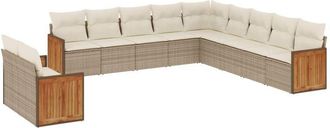 vidaXL Set De Sof&aacute;s De Jard&iacute;n 11pzas Con Cojines Rat&aacute;n Sint&eacute;tico Beige Vidaxl