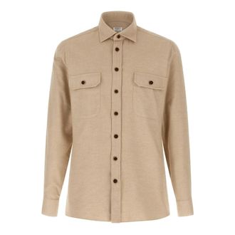 Borriello Cotton Flanellen Overhemd - Heren - Casual Overhemden - Beige - M - Katoen - Overhemden
