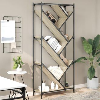 Berkfield Home Bookcase Sonoma Oak 79x30x180 cm Engineered Wood & Metal in Brown | Size: 79 x 30 x 180 cm