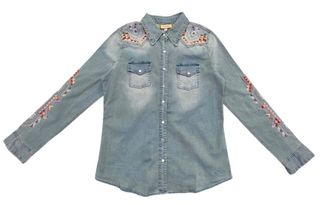 Johnny Was Womens Kresley Western Shirt In Denim Blue