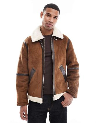 Jack & Jones Giacca aviatore in camoscio sintetico color cuoio-Marrone