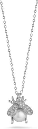 Sphera Milano Bee Cubic Zirconia & Cultured Pearl Pendant Necklace in Silver/Pearl at Nordstrom Rack
