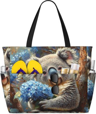 Generic Cute Koala Print Large Beach Bag Foldable Travel Shoulder Tote Bag With Pocket For Weekender Pool Vacation