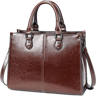 Generic Large Satchel Handbag for Women Genuine Leather Top Handle Purse Fashion Shiny Leather Tote Crossbody Bags (Brown)