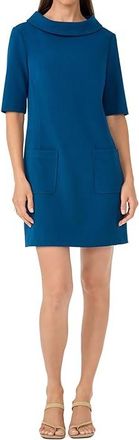 Trina Turk Drape Neck Straight Fit Dress Womens Dress Burle Blue : 14, Polyester/Spandex