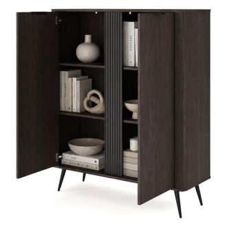Dmora Aparador Hazamale, Buffet 2 Estantes, Apertura Abatible, 2 Puertas, 113x38x134h Cm Marr&oacute;n Nogal