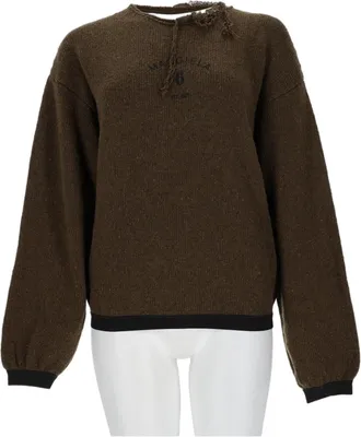 Maison Margiela Relaxed Fit Brown Sweater With Distressed Detailing