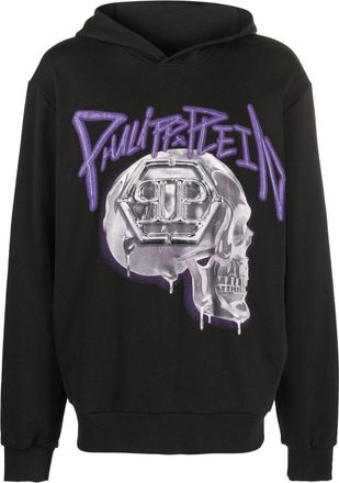 Philipp Plein skull-print cotton hoodie - men - Cotton - XXXXL - Black