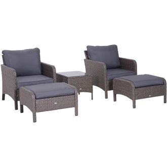 OUTSUNNY Set Mobili da Giardino 2 Poltrone 2 Poggiapiedi 1 Tavolino in Vetro
