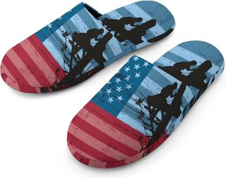 Generic Lineman US Flag Mens Slippers Warm Non-Slip Houes Shose Spa Slipper for Home Bedroom
