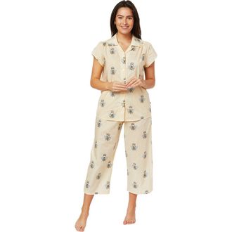 The Cats Pajamas Luxe Pima Capri Floral Set in Queen Bee Honey at Nordstrom, Size X-Large