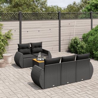 vidaXL Set De Sof&aacute;s De Jard&iacute;n 6 Piezas Y Cojines Rat&aacute;n Sint&eacute;tico Negro Vidaxl
