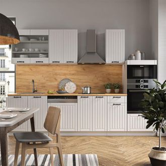 Vicco Mueble De Cocina Fame-line, Casa De Campo Blanca/blanca, 300 Cm Con Armario Alto, Sin Encimera