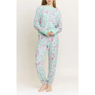 Honeydew Intimates Star Seeker Brushed Jersey Pajamas in Soft Mint Floral at Nordstrom, Size X-Large