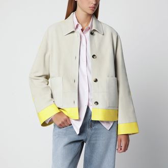 Loewe Giacca in pelle scamosciata grigia chiara con inserti a contrasto