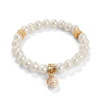 Brighton Womens Sunset Cove Poli Pearl Stretch Bracelet In Gold And White