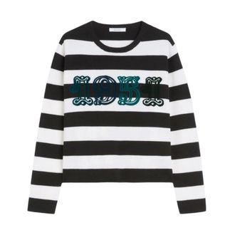Max Mara Viterbo Gestreept Logo Sweater - Dames - Ronde hals truien - Veelkleurig - XS - Wol - Truien & Vesten