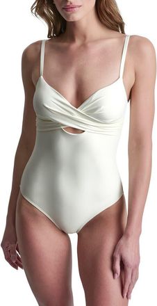 DKNY Keyhole Twist One-Piece Swimsuit in Off White at Nordstrom Rack, Size Xx-Large