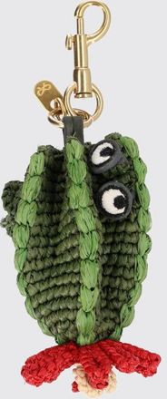 Anya Hindmarch Portachiavi a righe in rafia crochet con moschettone