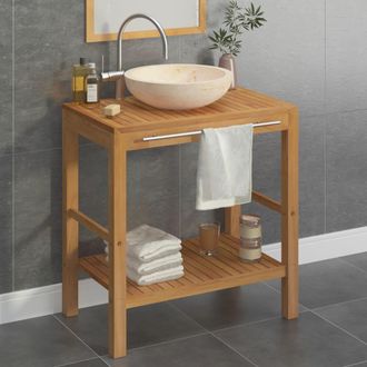 vidaXL Mueble Tocador Madera Teca Maciza Con Lavabo De M&aacute;rmol Crema Vidaxl