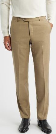 Berle Flat Front Tan Super 120s Wool Dress Pants in Dark Tan at Nordstrom, Size 37