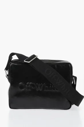 Off-white Leather Camera Bag BOOKISH With Crackle Effect And Tone-On-Tone Logo Off-White