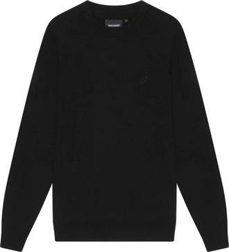 Lyle & Scott Merino Trui met Ronde Hals en Tonale Adelaar - Heren - Ronde hals truien - Zwart - S - Wol - Truien & Vesten