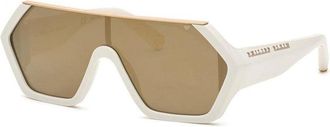 Philipp Plein Philipp Plein Sunglasses Shield Full Rim, Matte Cream Frame And Brown/mirror Gold Lens Spp0473Gfg