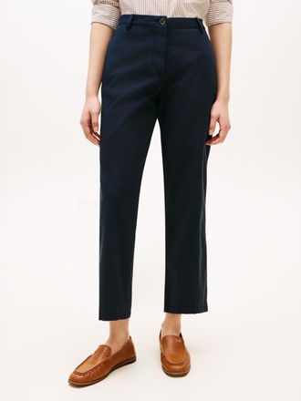 Tommy Hilfiger Chinohose TOMMY HILFIGER CO GMD SLIM STRAIGHT CHINO, Damen, Gr. 34, N-Gr, schwarz night navy, Web, Obermaterial: 65% Baumwolle, 33% Lyocell, 2% Elasth