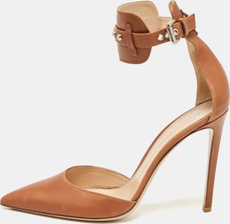 Gianvito Rossi Brown Leather Studded Ankle Cuff Pumps