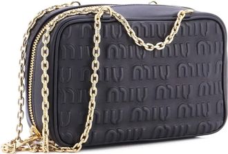 Miu Miu Softy Chain Camera Bag Logo Embossed Leather Medium shoulder bag - Zwart