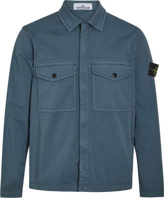 Stone Island Logo-appliqu&eacute;d Stretch-cotton Overshirt - Blue Dark - XL