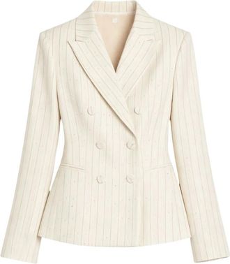 Pennyblack Double-Breasted Pinstripe Blazer met Micro-Pailletten - Dames - Blazers - Wit - S - Pailletten - Jassen