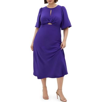 City Chic Ines Twist Front Puff Sleeve Maxi Dress in Violet at Nordstrom Rack, Size 24W