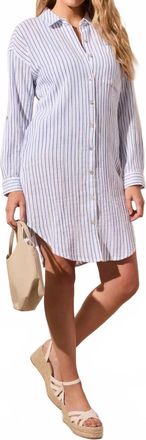 Tribal Rolled Sleeve Button Front Shirt Dress In Riviera