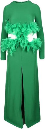 Valeria Mazza Green Feather Polyester Evening Dress