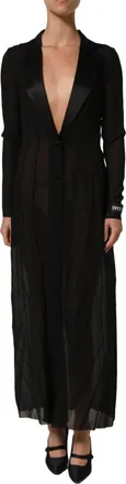 Dolce & Gabbana Womens Black Silk Sheer Chiffon Long Maxi Dress Elastane