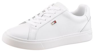 Tommy Hilfiger Sneaker TOMMY HILFIGER FLAG COURT SNEAKER, Damen, Gr. 36, weiss (wei&szlig;), Leder, unifarben, Schuhe Sneaker, Schn&uuml;rschuh, Halbschuh, Freizeitschuh mit ed