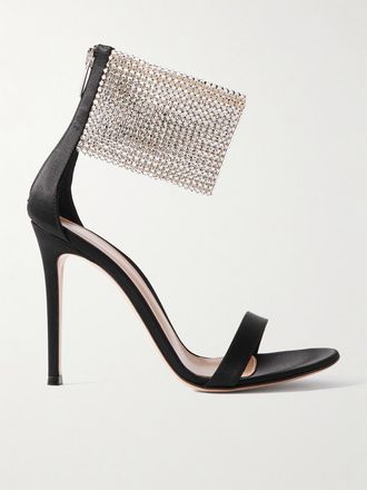 Gianvito Rossi Sandali In Raso Con Cristalli - Nero