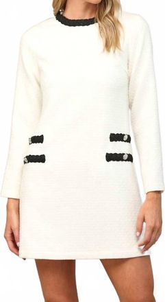 Fate Tweed Long Sleeve Dress In Ivory/black
