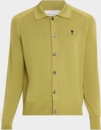 Ami Men & apos;s Embroidered-Logo Wool Knit Cardigan