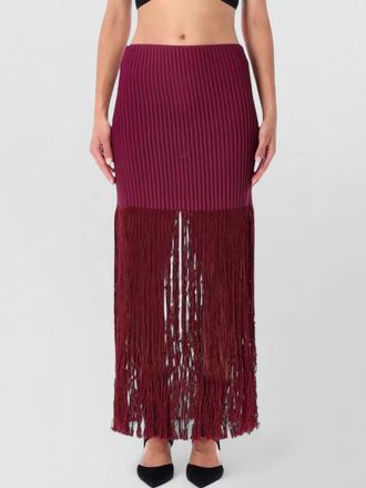 Alaia silk ribbed high-rise ankle-length fringed fitted skirt