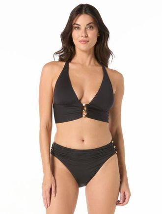 Carmen Marc Valvo Beaded Halter Bikini Top in Black at Nordstrom, Size X-Small