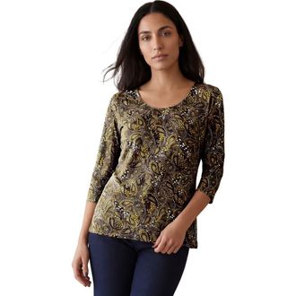 Jessica London Stretch Cotton Scoop Neck Tee in Brown Garden Paisley at Nordstrom, Size 12