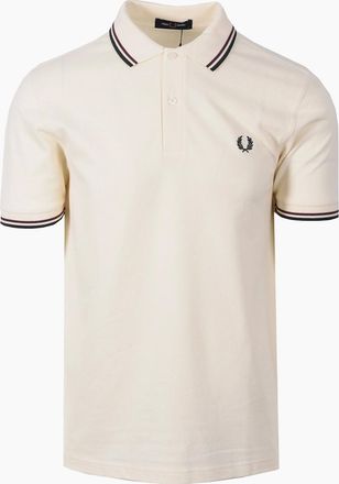 Fred Perry Mens FRED PERRY TWIN TIPPED POLO ECRU/OXBLOOD/GRASSROOTS - Tan - Size: 38